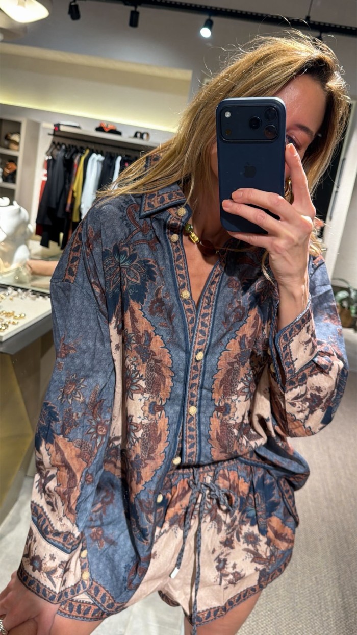 Mavi Desenli Şortlu Takım