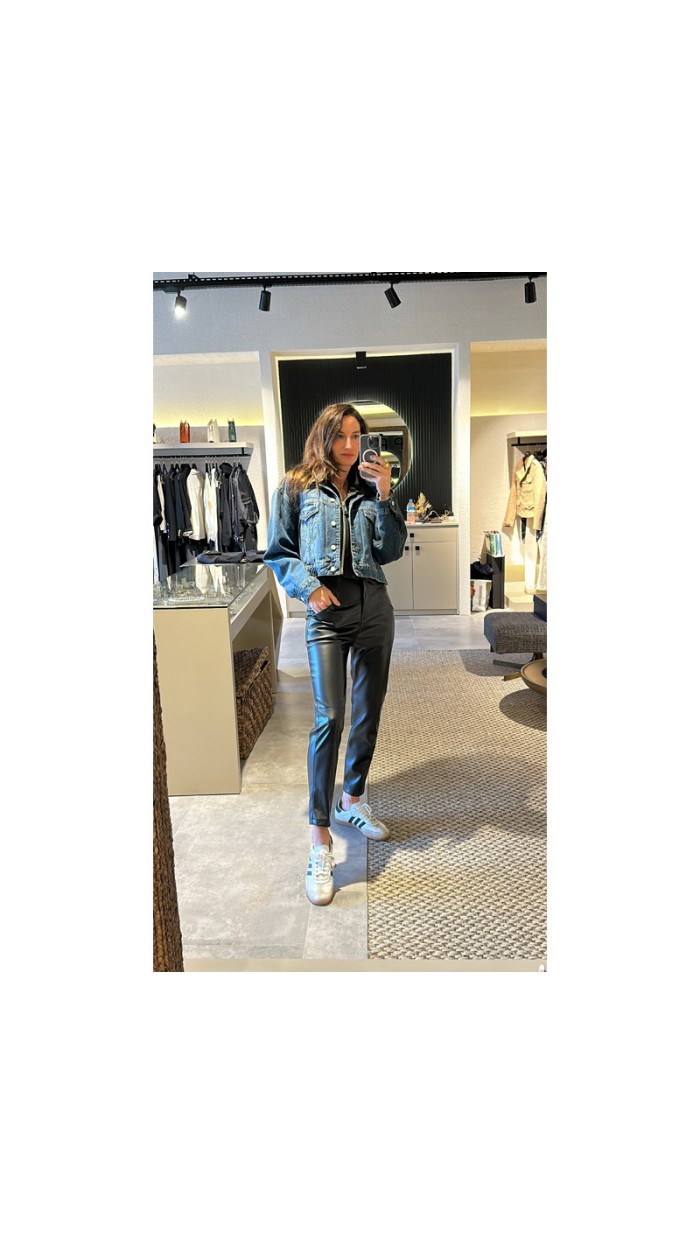 Majestic Siyah Deri Pantolon