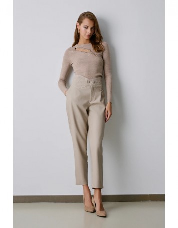 Nakış Detaylı Bej Deri Pantolon Nakış Detaylı Bej Deri Pantolon