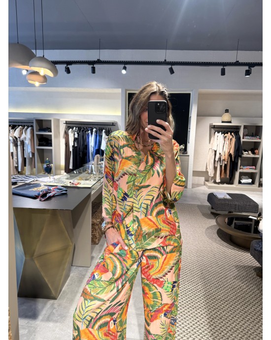 Beli Lastikli Pantolon Gömlek ipek Takım Orange Beli Lastikli Pantolon Gömlek ipek Takım Orange