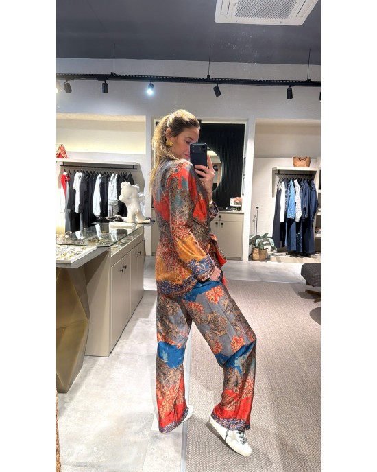 Etnik Desenli Kruvaze Üst ve Pantolon