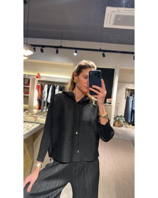 Vassa Siyah Kapişonlu Bluz
