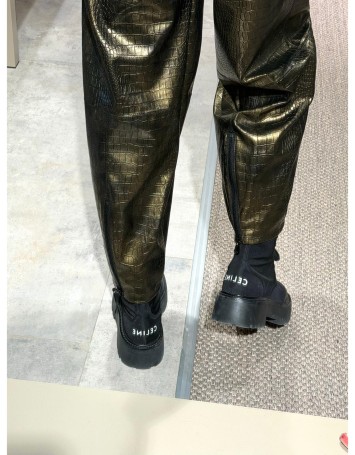 Lovesol 5 Zıppers Gold Yılan Derisi Baskılı Pantolon