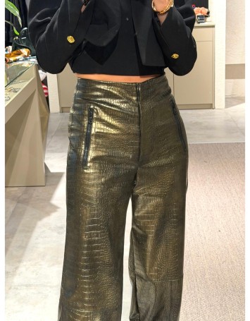 Lovesol 5 Zıppers Gold Yılan Derisi Baskılı Pantolon
