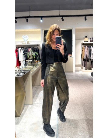 Lovesol 5 Zıppers Gold Yılan Derisi Baskılı Pantolon