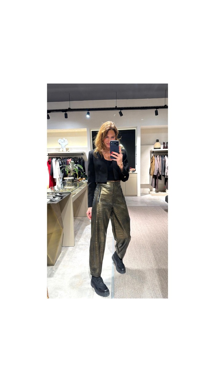 Lovesol 5 Zıppers Gold Yılan Derisi Baskılı Pantolon