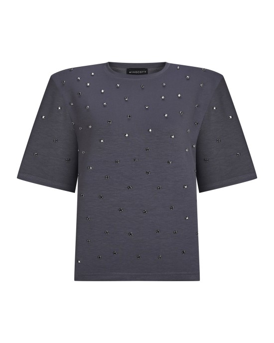Füme Taşlı Vatkalı Tshirt Füme Taşlı Vatkalı Tshirt
