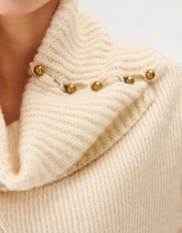 Asimetrik Geniş Yaka Bej Triko Kazak Asimetrik Geniş Yaka Bej Triko Kazak