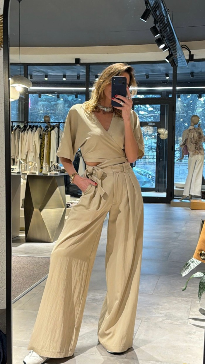 Lovesol Bej Kruvaze Top