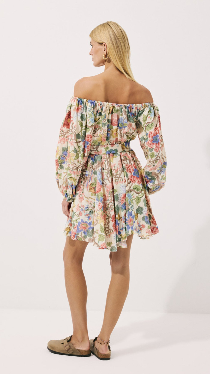 Flaura Keten Floral Baskılı Elbise