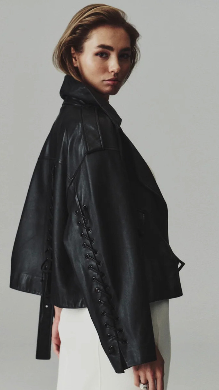 Magia Lace Up Leather Jacket