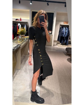 Gold Detaylı Kısakollu Elbise