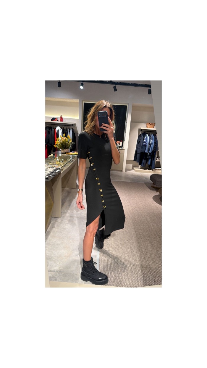 Gold Detaylı Kısakollu Elbise