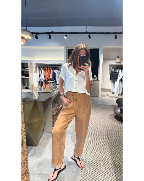 Lovesol Cupro Linen Brown Pantolon