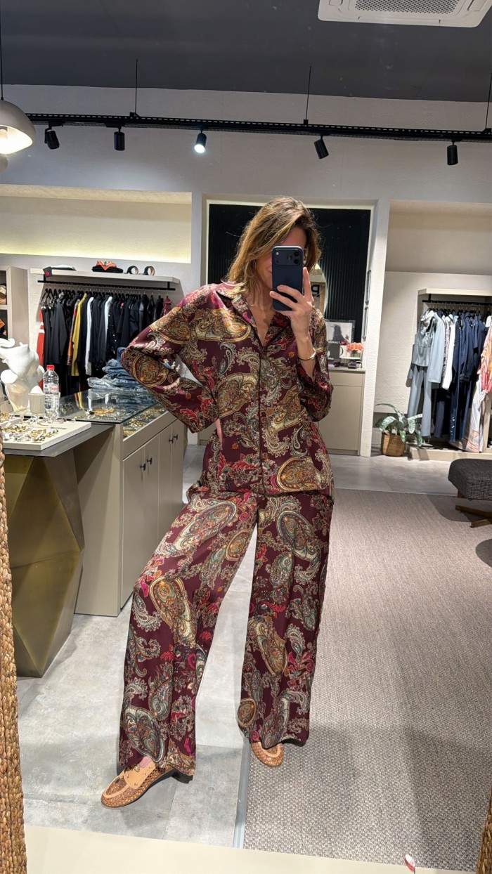 Bordo Desenli Takım