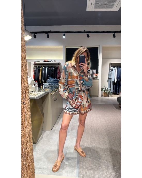 Mavi Desenli Şortlu Takım