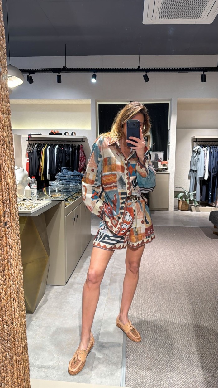 Mavi Desenli Şortlu Takım