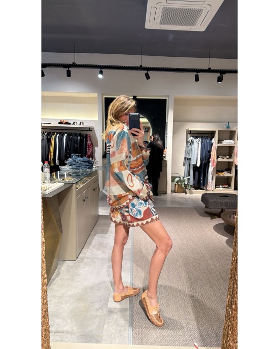 Mavi Desenli Şortlu Takım