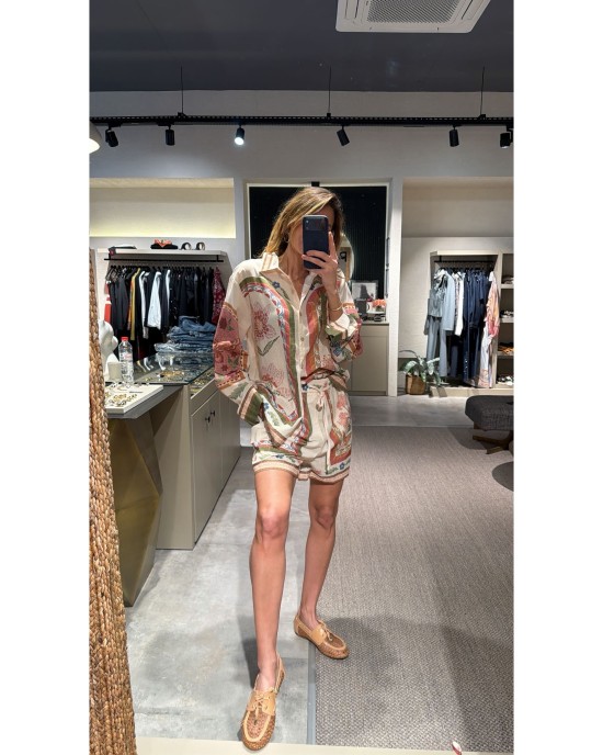 Pembe Desenli Şortlu Takım