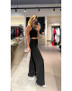 Siyah Keten Detaylı Pantolon