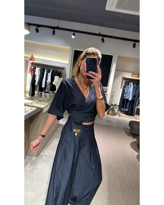 Lovesol Navy Kruvaze Top