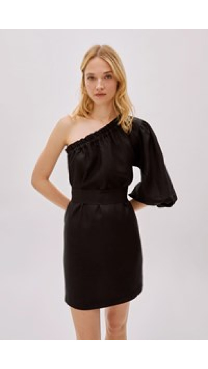 Florence Black Linen One Sleeve Mini Dress