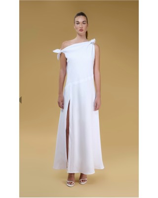 Valeria White Off Shoulder Maxi Linen Dress