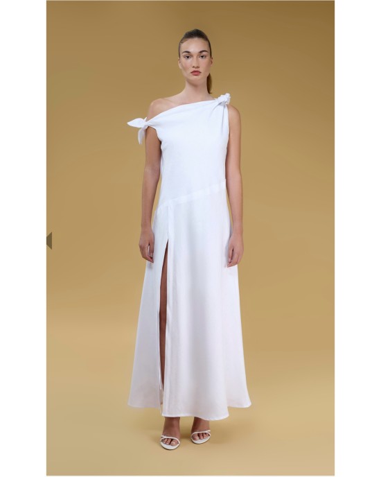 Valeria White Off Shoulder Maxi Linen Dress