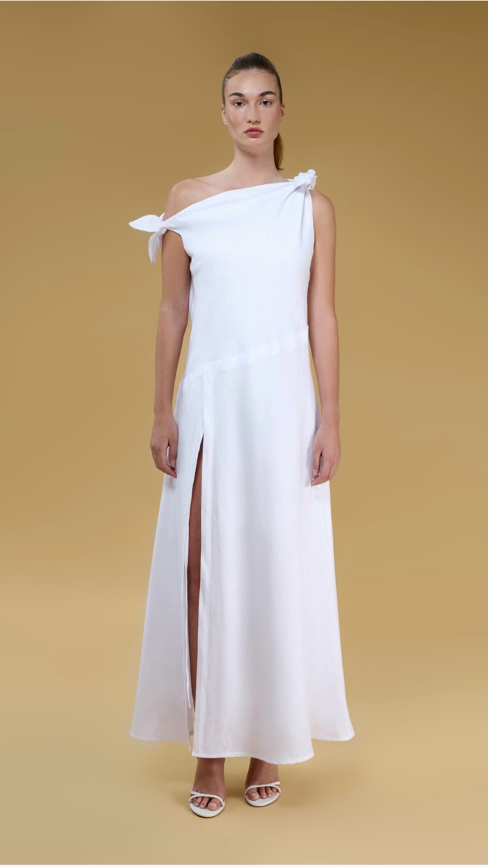 Valeria White Off Shoulder Maxi Linen Dress