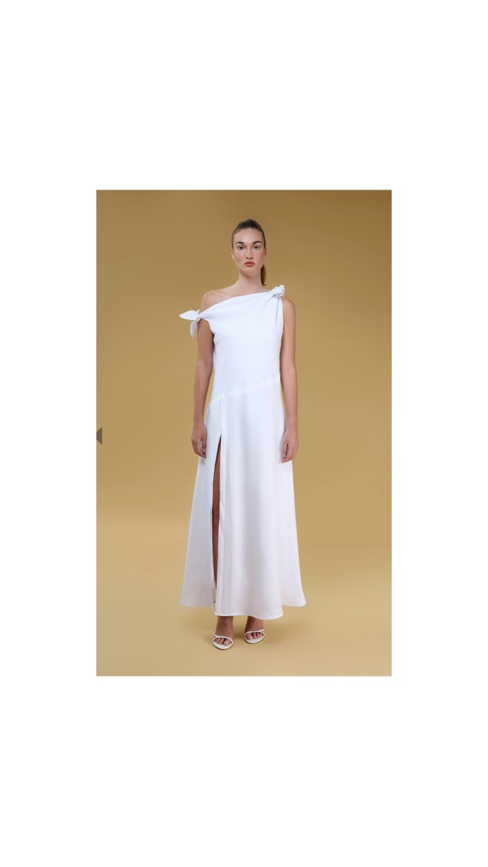 Valeria White Off Shoulder Maxi Linen Dress