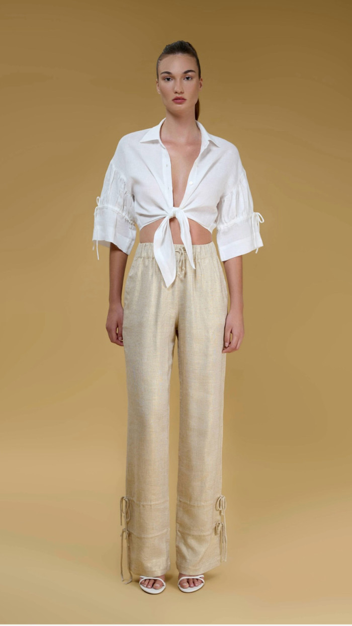 Leona Front Tie Detail Linen Shirt