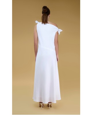 Valeria White Off Shoulder Maxi Linen Dress