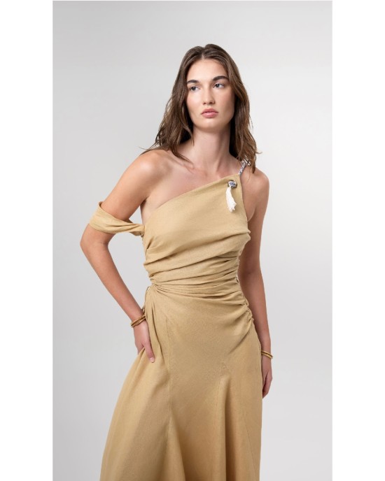 Mare Off Shoulder Gathered Waist Maxi Dress