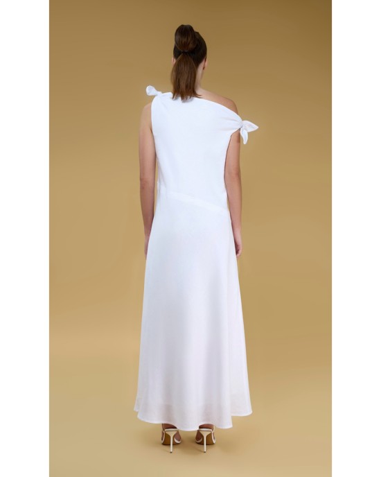 Valeria White Off Shoulder Maxi Linen Dress