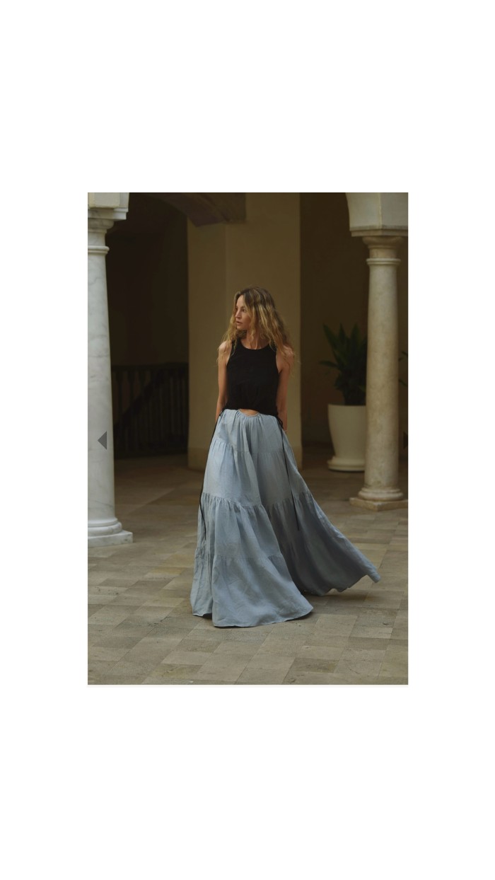 Tamsin Linen Black and Dusty Blue Split Maxi Dress