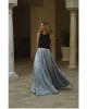 Tamsin Linen Black and Dusty Blue Split Maxi Dress