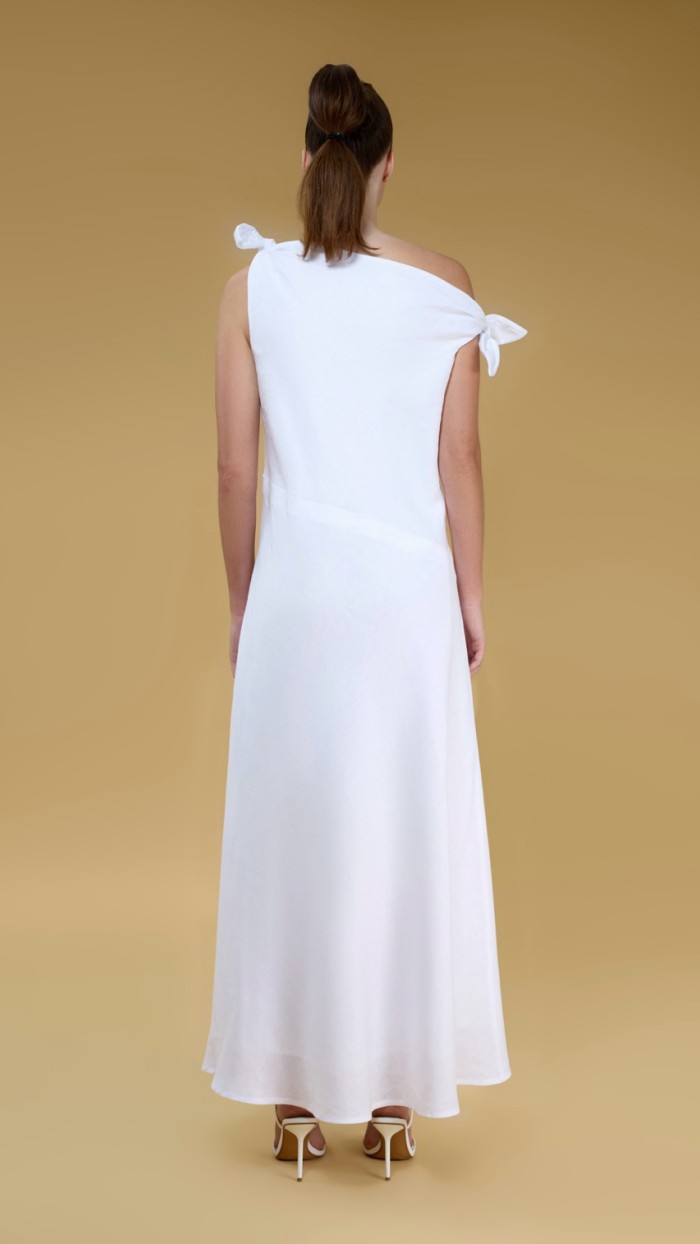 Valeria White Off Shoulder Maxi Linen Dress