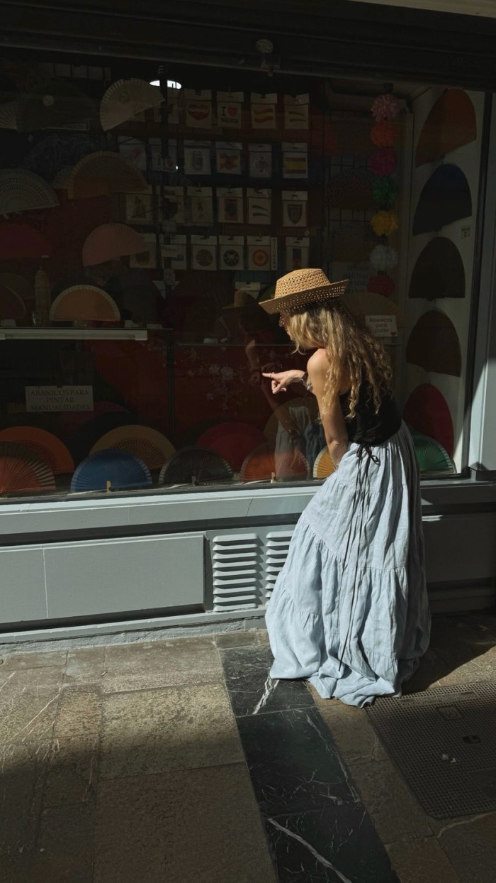 Tamsin Linen Black and Dusty Blue Split Maxi Dress