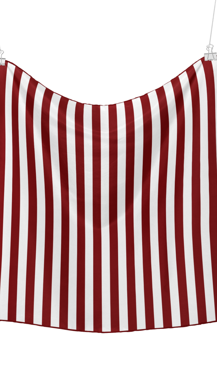 Burgundy Breton Çizgili İpek Eşarp - 110x110 cm