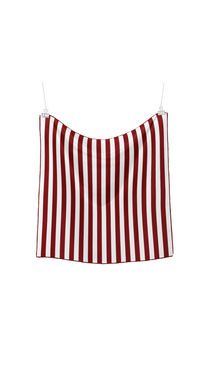 Burgundy Breton Çizgili İpek Eşarp - 110x110 cm