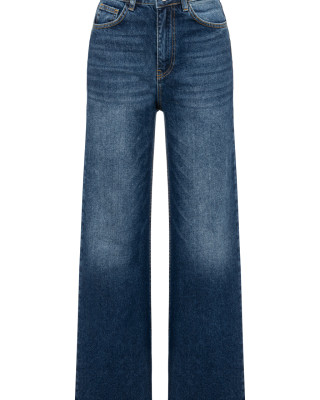 Yüksek Bel Taşlanmış Lacivert Denim Pantolon