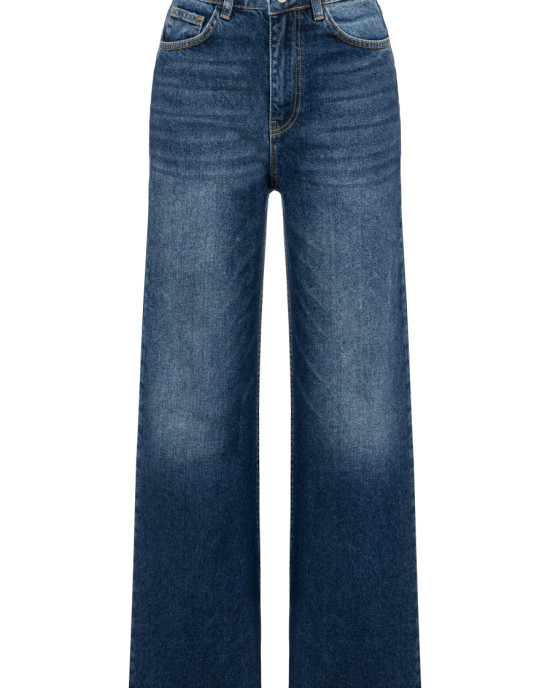 Yüksek Bel Taşlanmış Lacivert Denim Pantolon Yüksek Bel Taşlanmış Lacivert Denim Pantolon