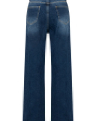 Yüksek Bel Taşlanmış Lacivert Denim Pantolon