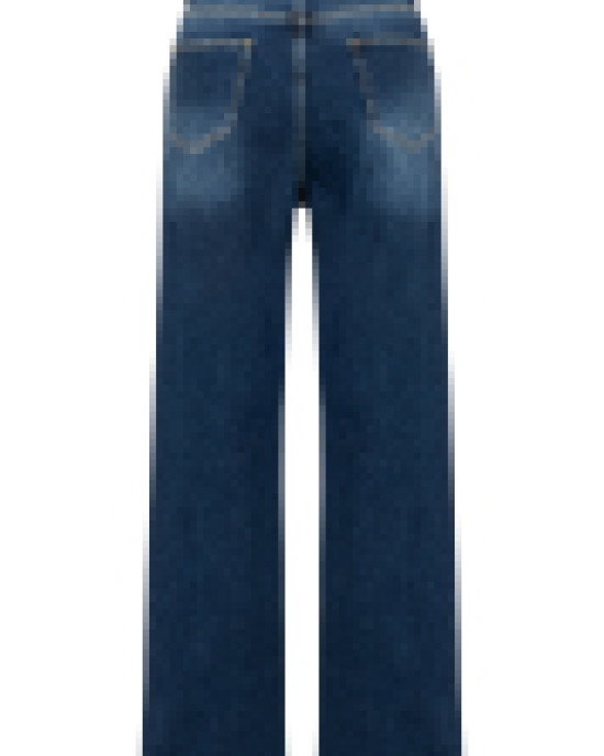 Yüksek Bel Taşlanmış Lacivert Denim Pantolon Yüksek Bel Taşlanmış Lacivert Denim Pantolon