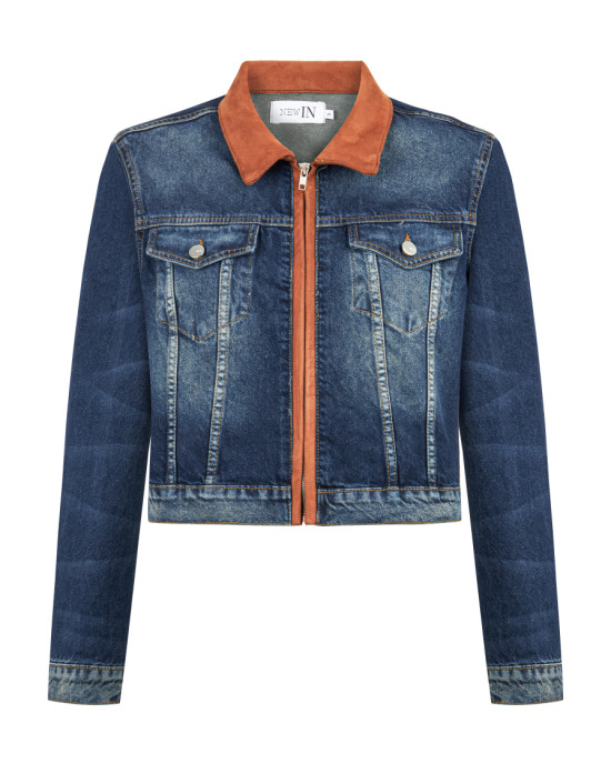 Şeritli Taşlanmış Lacivert Denim Ceket Şeritli Taşlanmış Lacivert Denim Ceket