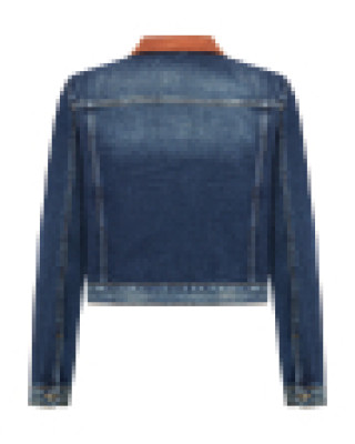 Şeritli Taşlanmış Lacivert Denim Ceket