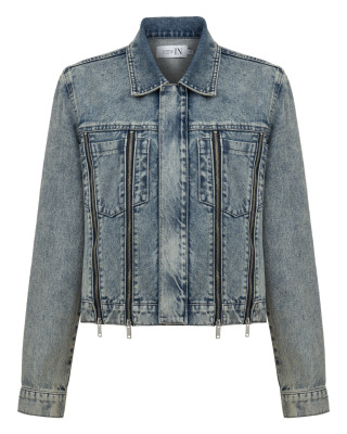Taşlanmış Fermuar Detaylı Denim Ceket
