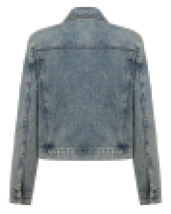 Taşlanmış Fermuar Detaylı Denim Ceket Taşlanmış Fermuar Detaylı Denim Ceket
