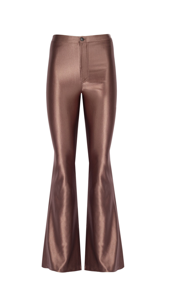 Zoom Sophie Taupe Shiny Flared Pants 