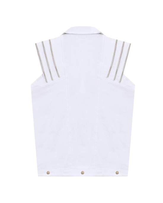Eva Denim Vest White & Gold
